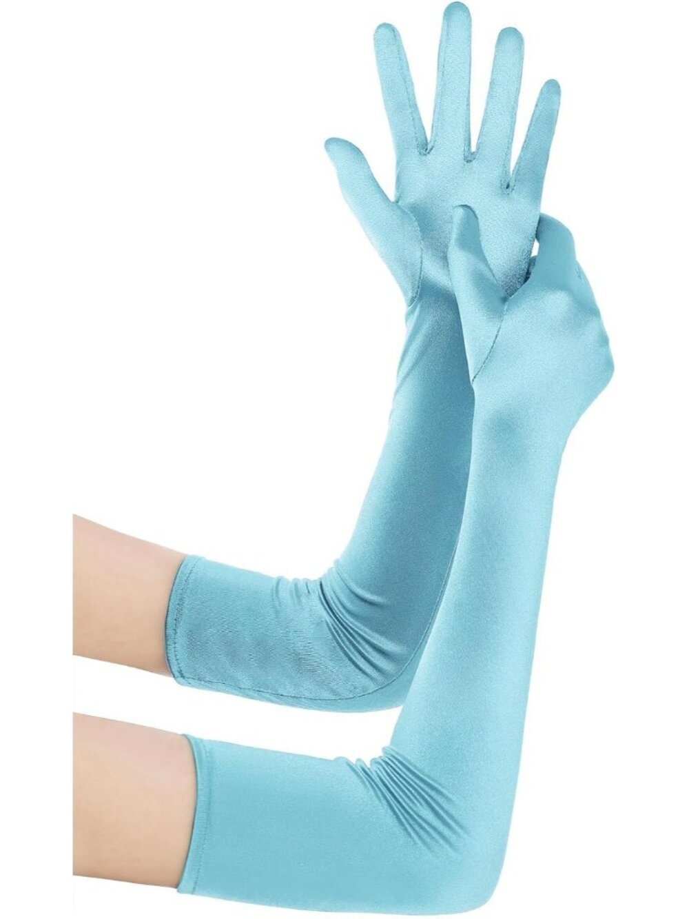 Women Sky Blue Long Elbow Length 1920s Gatsby Satin Opera Bridal Wedding Gloves